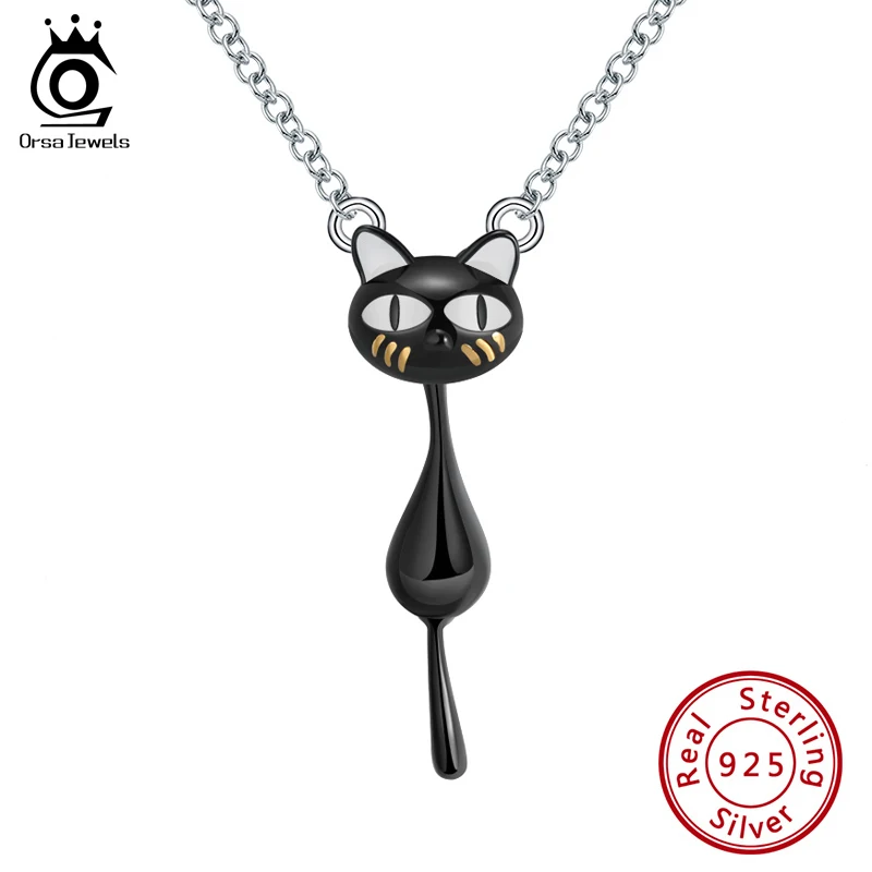 ORSA JEWELS Настоящее серебро 925 пробы женские ожерелья оригинальные Висячие Черные