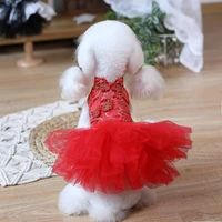 free shipping handmade dog clothes pet supplies dress red cheongsam slim fit style chinese gown tulle skirt tutu cat one piece