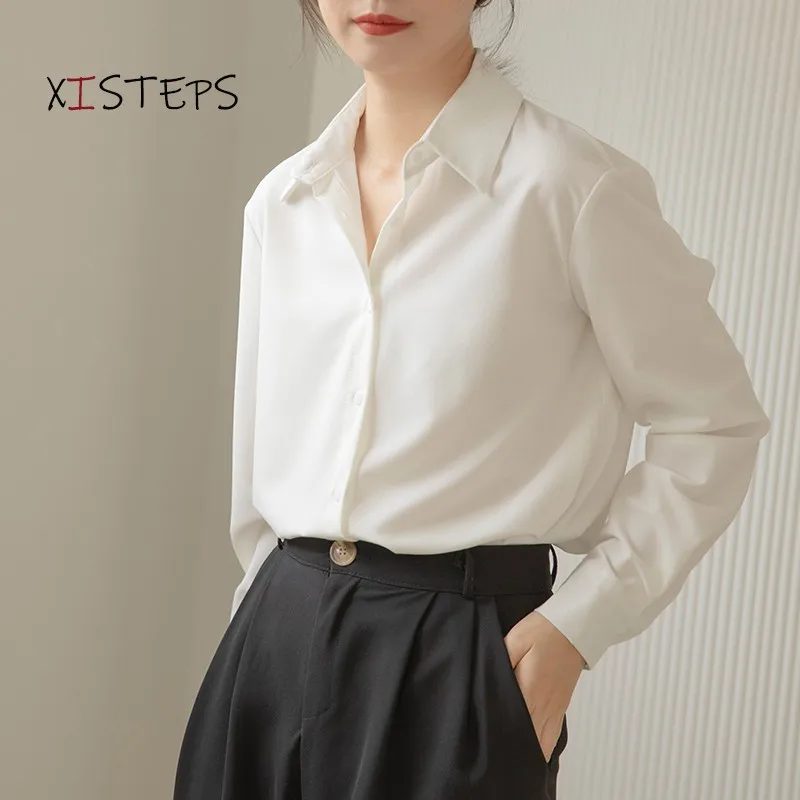 Pink White Chiffon Shirts Women 2021 Loose Blouses For Ladies Office Work Wear Tops Button Up Clothes OL Loose Blouse Femme