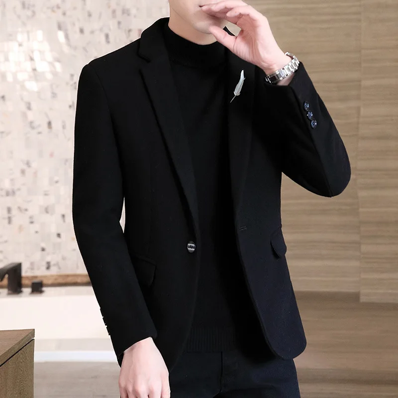 Костюмы из плотной шерстяной ткани 2021 для молодых мужчин модные костюмы с одной