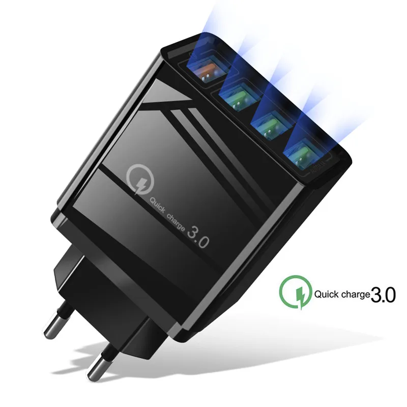 4 порта Быстрая зарядка 3,0 USB зарядное устройство для мобильного телефона быстрое настенное зарядное устройство для iPhone XS 7 samsung S8 S9 S10 EU/US штекер QC 3,0 адаптер