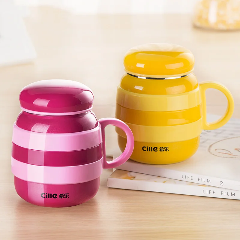 

Travel Water Bottle Gift Designer Reusable Cute Bottle Coffee Vaccum Small Yellow Handle Tea Garrafa Termica Home Garden ZZ50BB