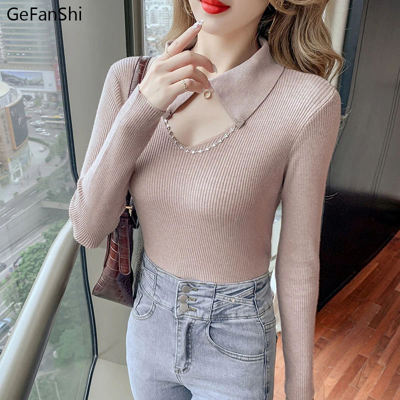 

Новинка, осенне-зимний вязаный свитер, женский корейский сексуальный женский модный элегантный милый облегающий пуловер, свитера