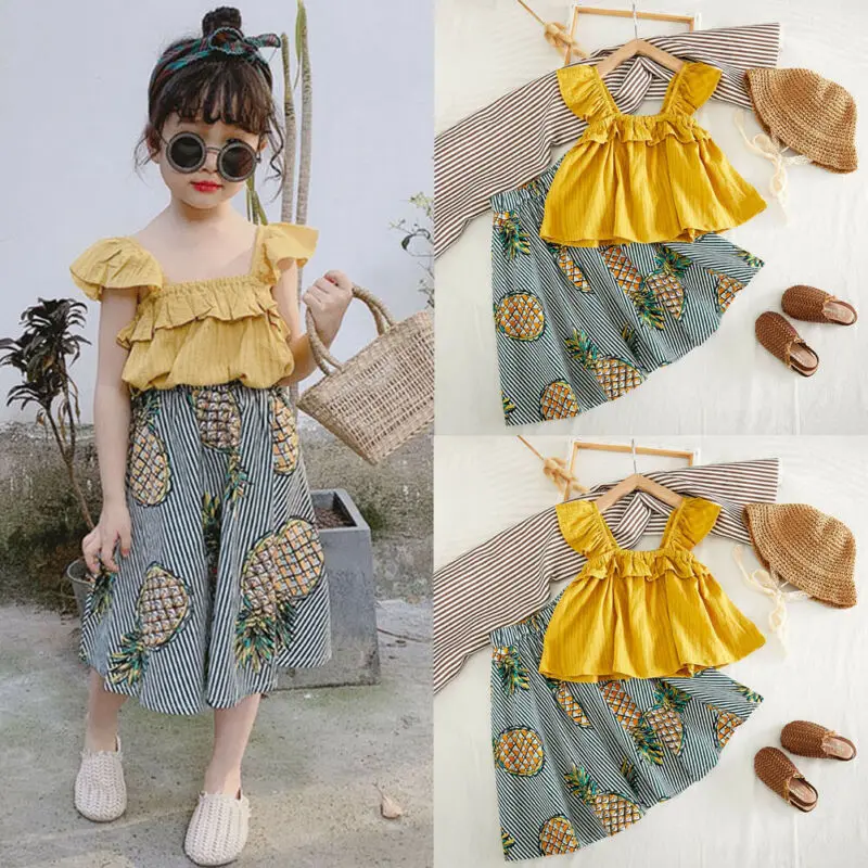 Одежда для маленьких девочек короткие топики без рукавов с принтом ананаса
