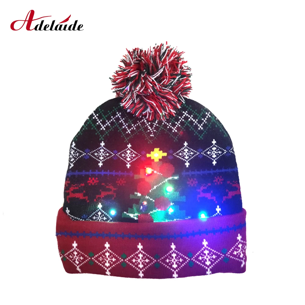 Новинка светодиодный вязанная Рождественская шапочка теплая Защитная Кепка