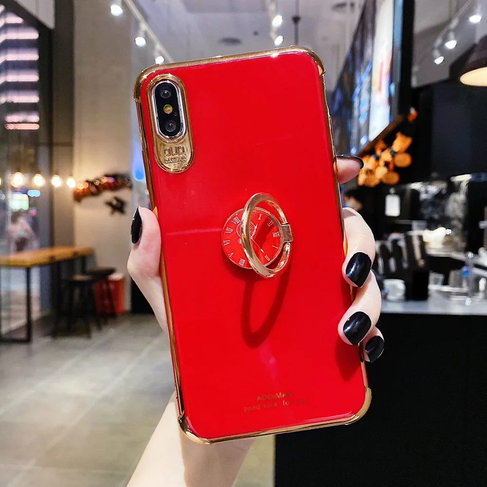 

Luxury Soft Silicone Case for IPhone 12 11 Pro Max XS XR X SE 8 7 6 6S Plus Stand Ring Holder Cover with Finger Ring Case Cover
