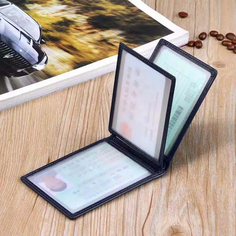 first layer cowhide drivers license bag multi function transparent photo card holder leather light and thin id card holder free global shipping