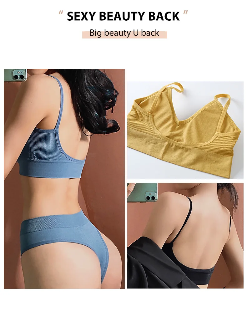 

Two-piece women's bra briefs set without steel ring gathered bralette thin sexy beautiful back triangle cup underwear lingerie
