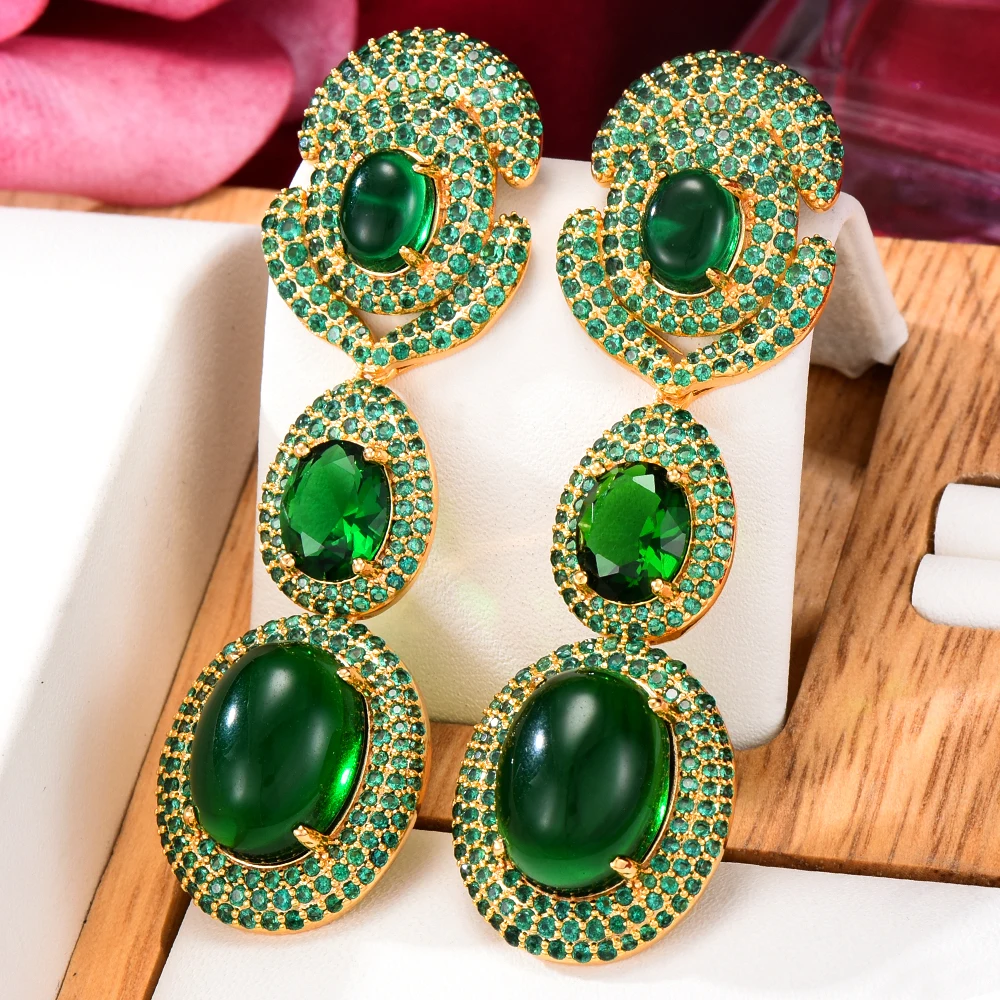 

KellyBola Exclusive High Quality Green Zircon Pendant Earrings Women's Banquet Anniversary Performance Jewelry Accessories
