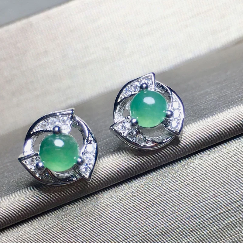Серьги гвоздики MeiBaPJ из натурального зеленого нефрита простые серьги в виде