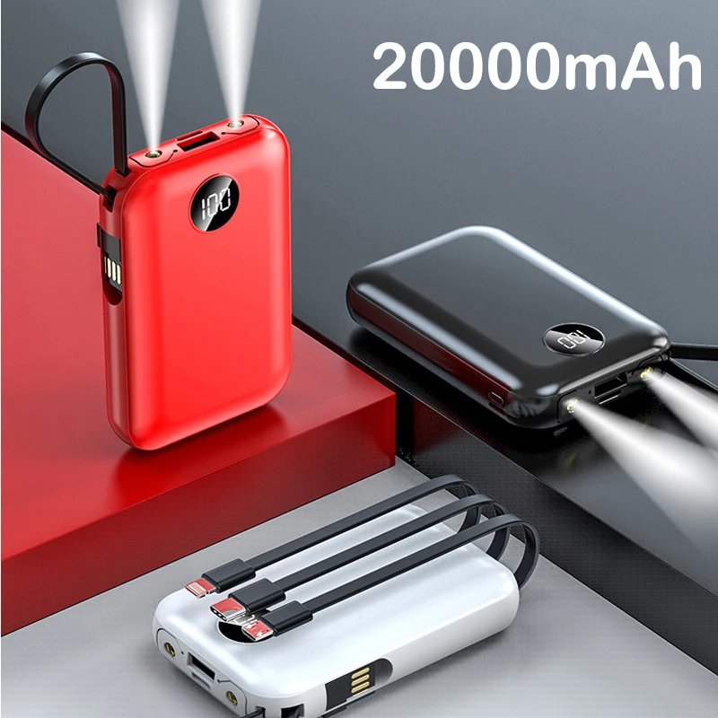 

Внешний аккумулятор с кабелем Micro USB Type-C, 20000 мАч