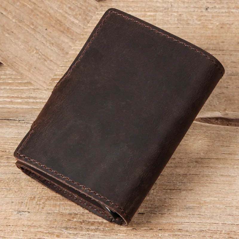 CONTACT' Men Wallet Crazy Horse Leather RFID Credit Card Holder Business Case Aluminium Box Fashion Wallets Male Purse | Багаж и сумки