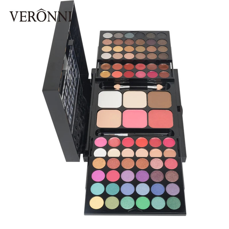 VERONNI Fashion 78 цветов, палитра теней для век, набор 48 теней для век+ 18 блесков для губ+ 2 Румяна+ 2 контура+ 7 консилеров, набор косметики