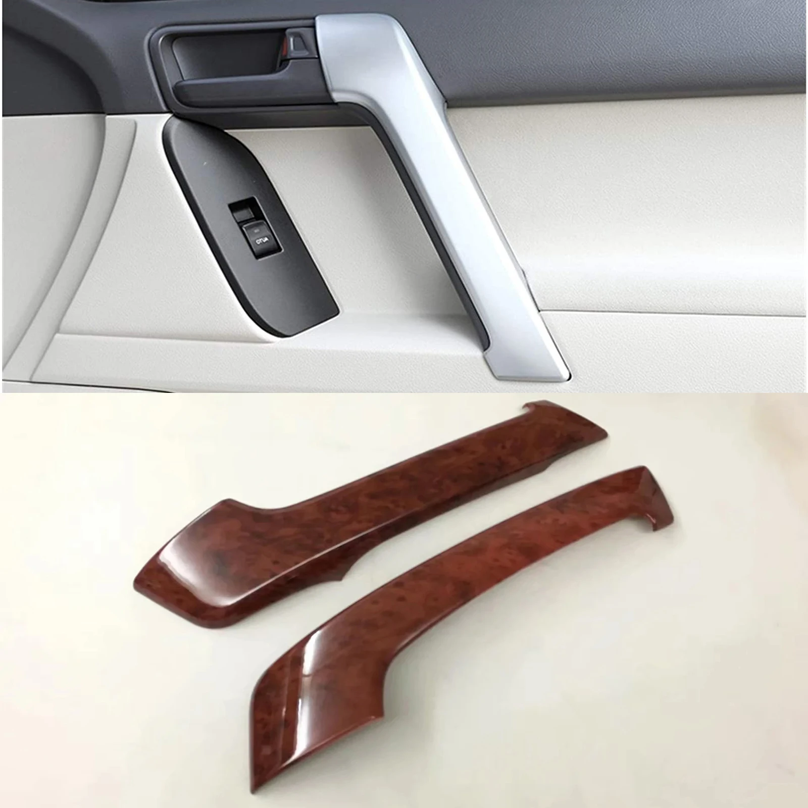 For Toyota Land Cruiser Prado FJ150 2010-2019 2PCS Car Front Door Handle Bowl Protector Cover Trim Wood ABS Car Accessories