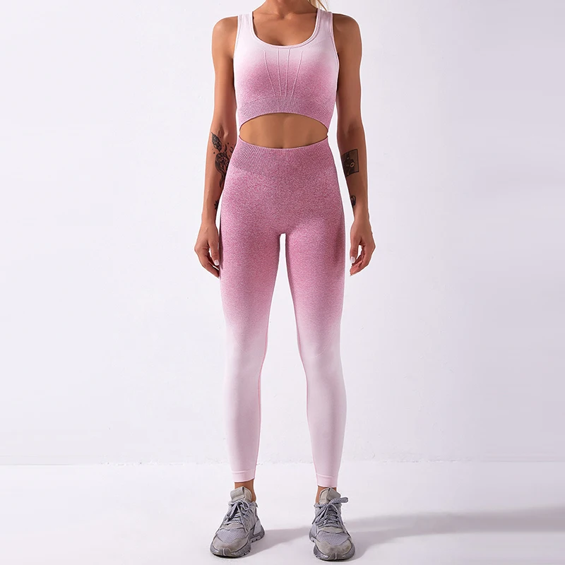 

Спортивная одежда SVOKOR YogaSet для спортзала с градиентом, бесшовная одежда с высокой талией, Женская дышащая и быстросохнущая одежда для фитне...