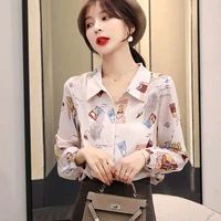 fashion womens elegant blouses shirts ladies korean cartoon printing tops spring autumn long sleeve chiffon shirts blusas mujer