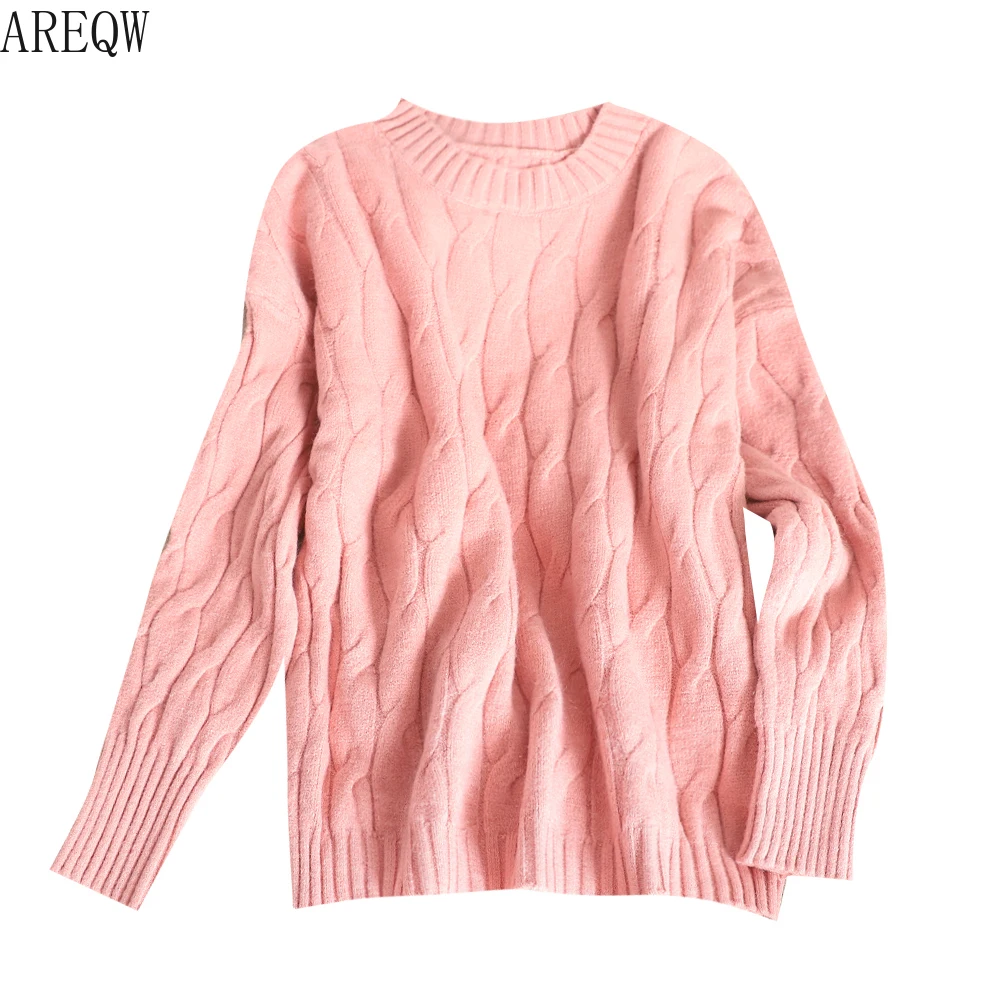 Женский новый пуловер свитер свободный корейский толстый твист Languid Осень-зима