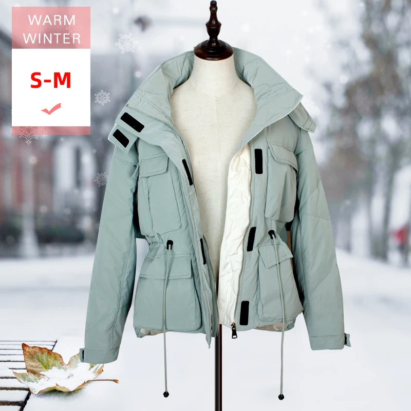 Женское зимнее пальто на белом утином пуху теплое ветрозащитное непромокаемое