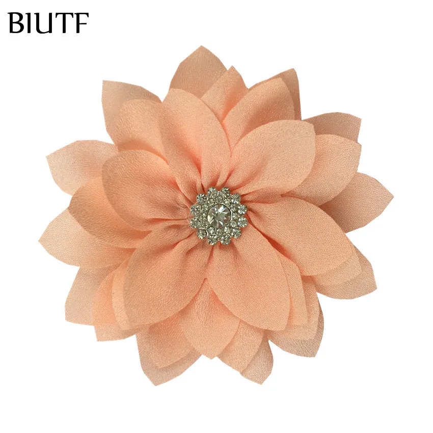 10 шт./лот 9 см многослойный тканевый цветок с кнопкой Rhinstone модный головной убор