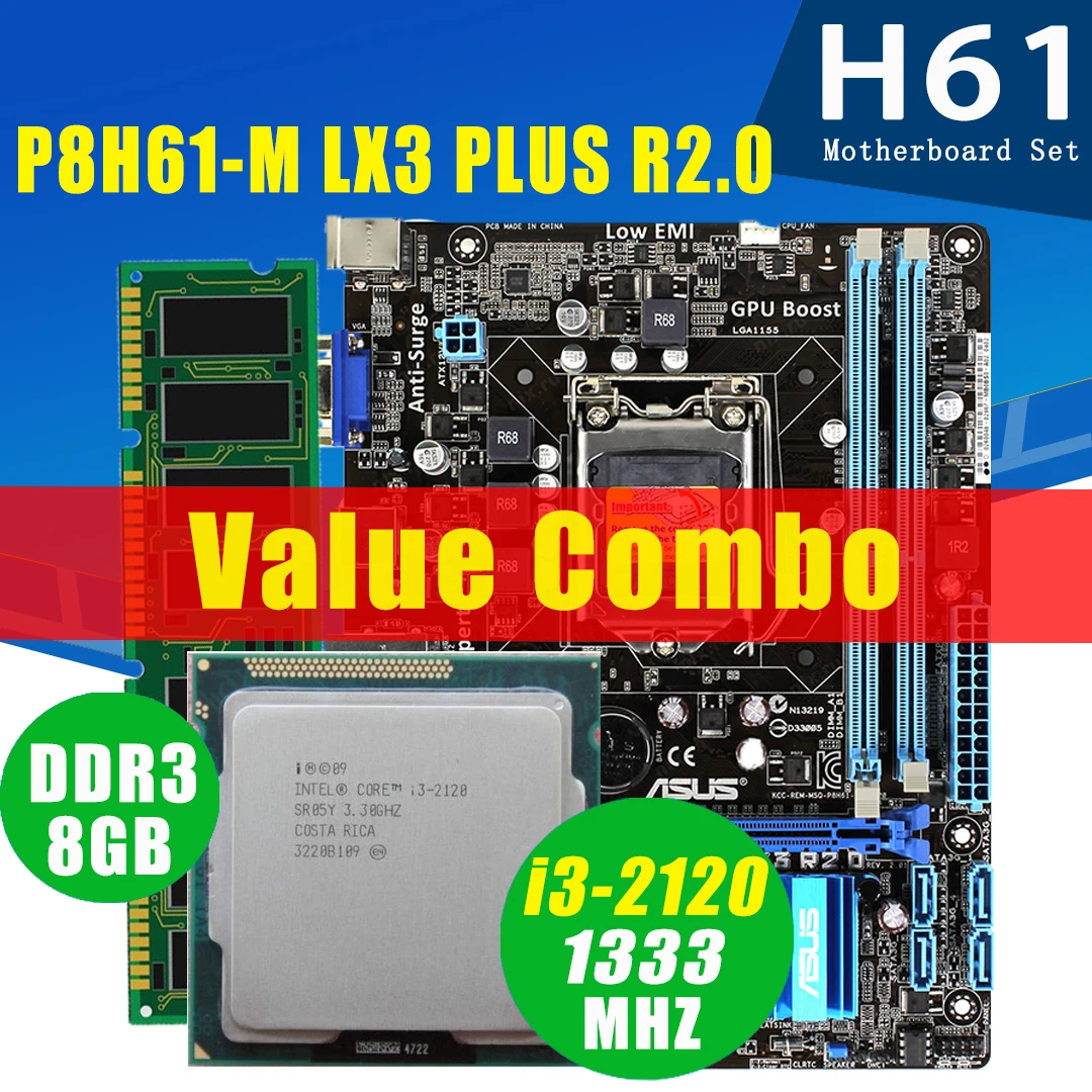 Материнская плата с процессором Intel Core i3 1155 8 ГБ DDR3 2120 ГГц|Материнские платы| |