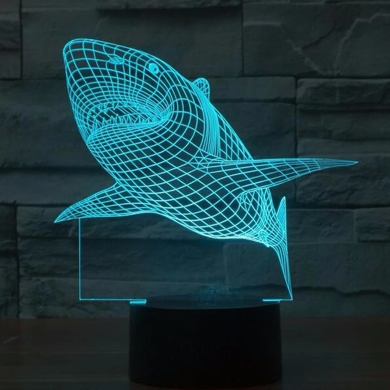 3d светодиодный светильник, ночник, креативная Акула, детская настольная лампа, голограмма, иллюзия, для спальни, гостиной, 7 цветов, Usb, светодиодный светильник, лампа