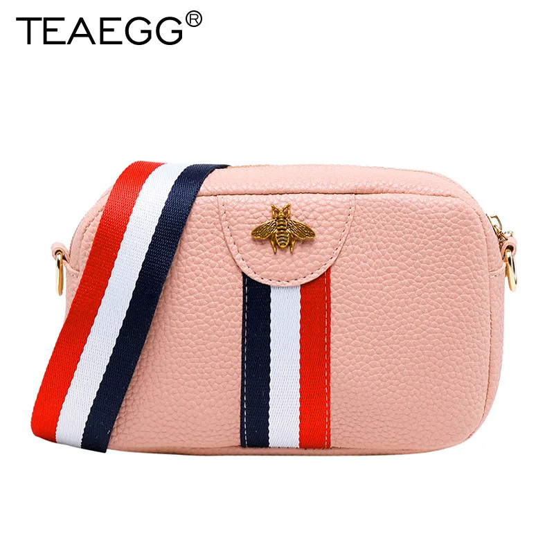 TEAEGG, модный дизайн, Женская Полосатая Сумка в виде пчелы, сумки через плечо, сетчатые Мини женские сумки-мессенджеры Bolsas Feminina - Цвет: Picture 1-Pink