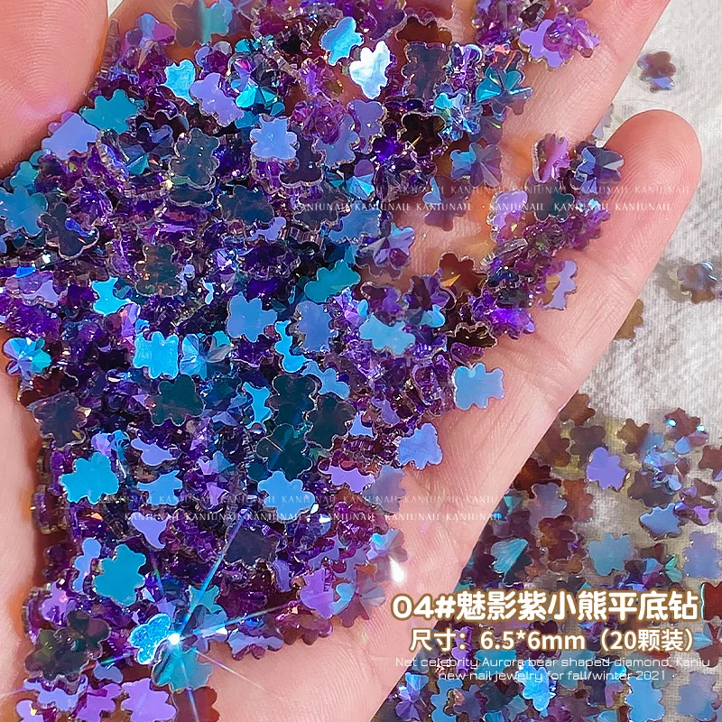 

20 шт., Стразы для ногтей в форме медведя