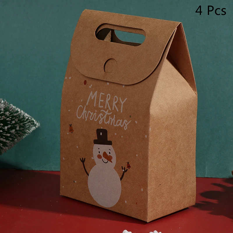 

4PCS/Lot Christmas Santa/Snowman/Deer Kraft Candy Gift Bags Cookie Bags Merry Christmas Guests Packaging Boxes Party Decorations