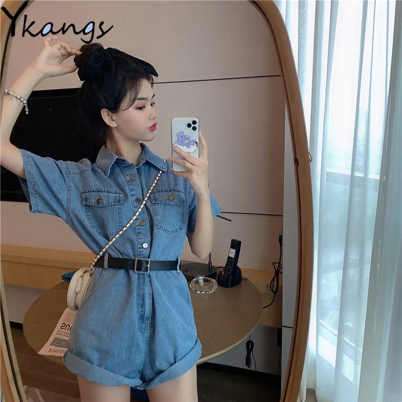 Женская обувь на каждый день Лето джинсовый комбинезон с высокой талией костюм