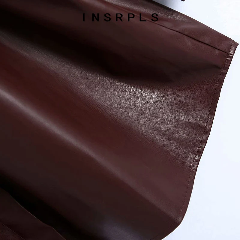 

INSRPLS Women Fashion With Bow Faux Leather Blouses Vintage High Neck Long Sleeve Female Shirts Blusas Chic Tops