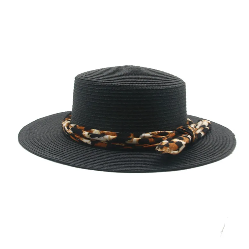 Панама однотонная соломенная шляпа с леопардовым принтом цвет хаки черный белый