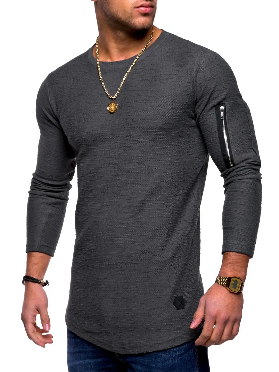 

A691 весенне-осенняя новая рубашка свободного кроя с верхней и нижней частью, однотонная мужская футболка с длинным рукавом