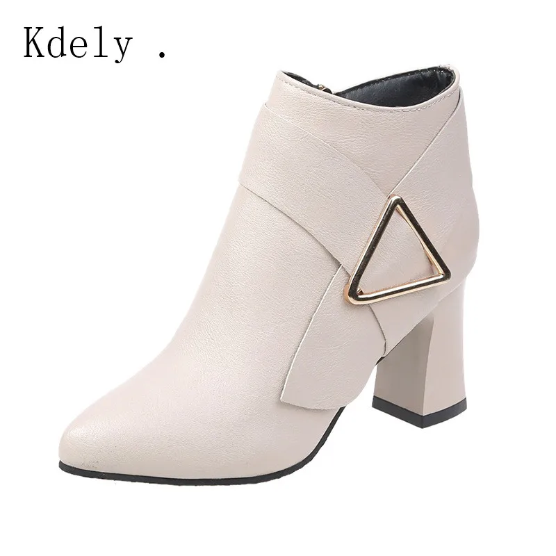 

Женские ботильоны на высоком каблуке, зимние теплые ботинки с острым носком, на молнии