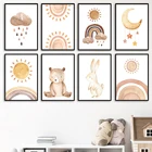 Картина Настенная в скандинавском стиле с рисунком медведя, зайца, Луны, солнца, радуги, облака для детской комнаты, декор для детской комнаты