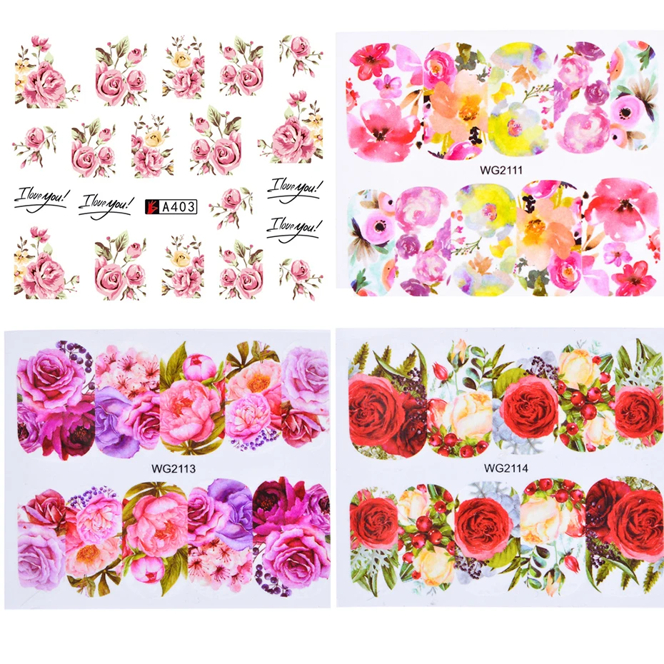

1Pcs Mixed Flower Design Water Stickers for Nails Water Transfer Slider Decal New Year Manicure Nail Art Decoration Decor GLA403