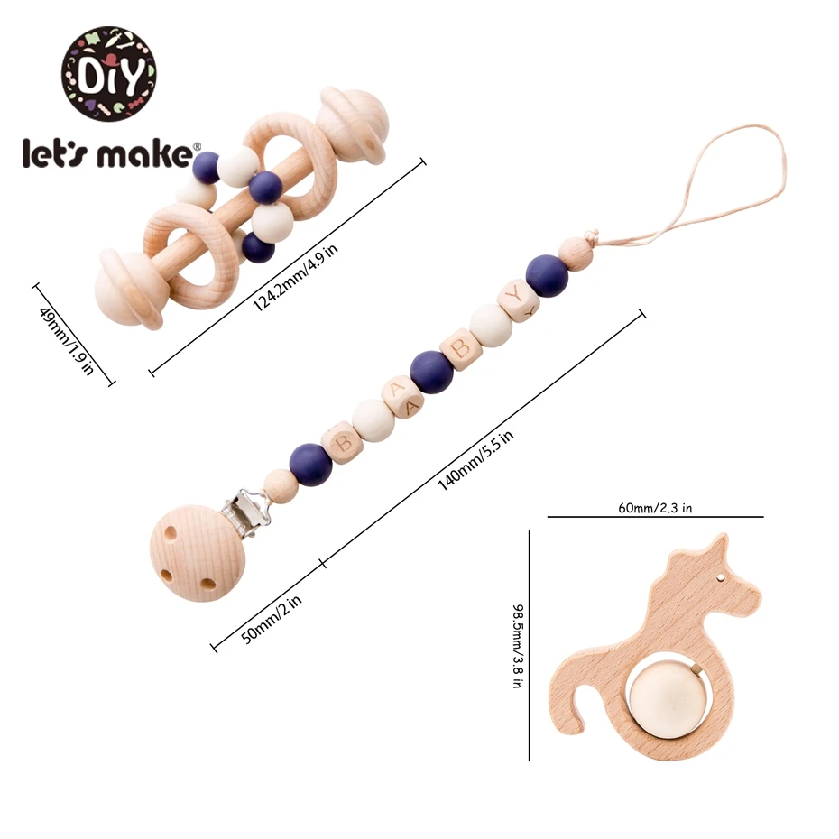Let's Make 3pc/set Baby Pacifier Chain Holder Foer Nipples Beech Wood Baby Rattle Crib Mobiles Stroller Accessories Baby Toys - Цвет: 6