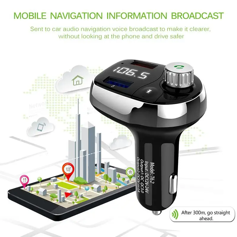 5V/ 3A A2DP fm-передатчик плеер ЖК-дисплей Автомобильный Адаптер зарядного устройства