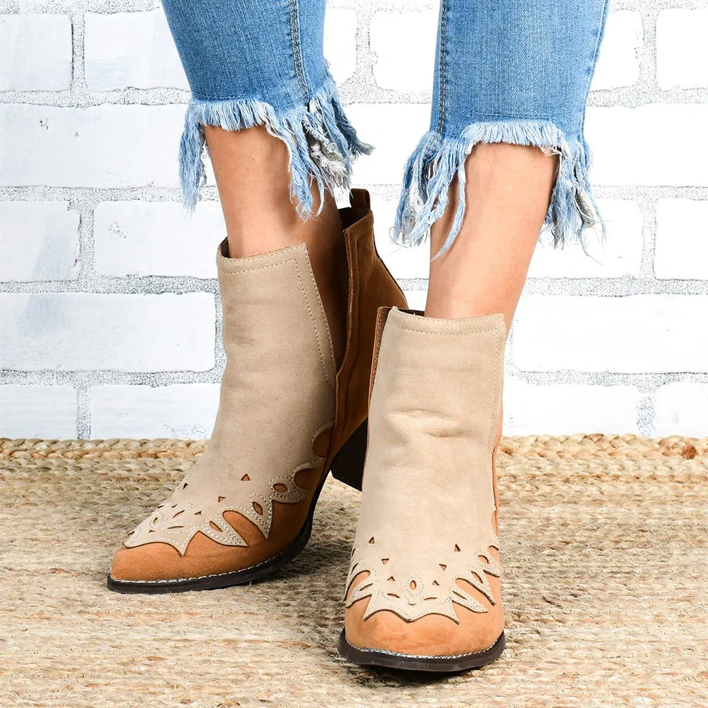 Retro Women Ankle Boots Platform 2019 Winter Fashion Mixed Color Round Toe Slip-on Square Heels Vintage Boots#g4 | Обувь