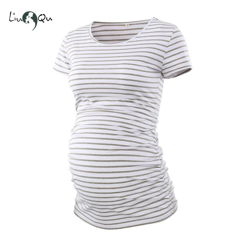 Топы для беременных Рубашки с короткими рукавами Футболки на пуговицах рюшами