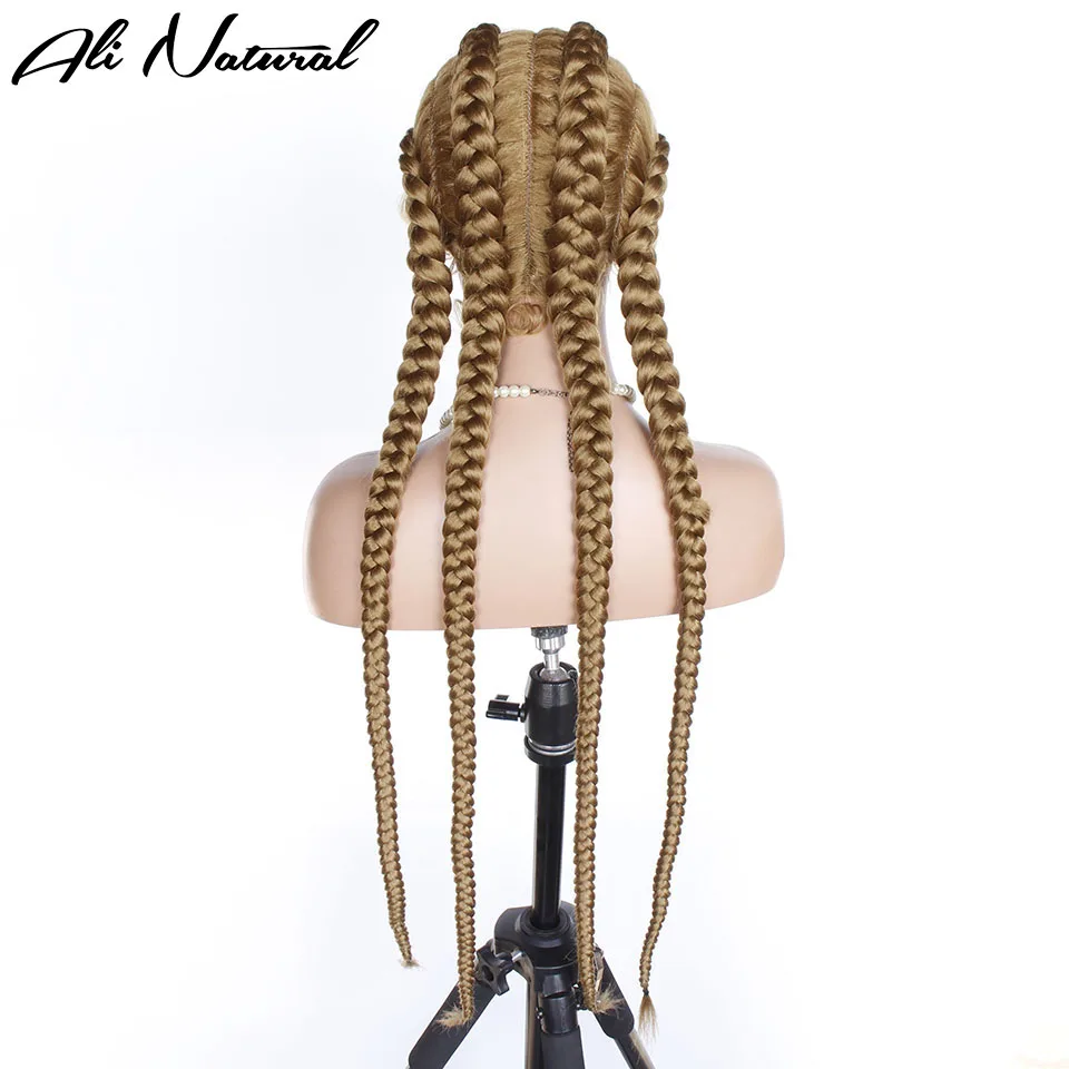 Braid Wig Synthetic Hair African American Box Braided Wigs Wholesale 27 Blonde 4 Long Box Braids 360 Lace Wigs For Black Women