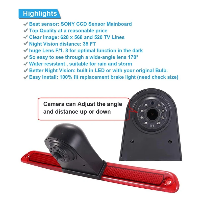 

Car High Brake Light Reversing Camera Rear View Camera for Mercedes-Benz Sprinter W906 Crafter Caravelle T5 T6