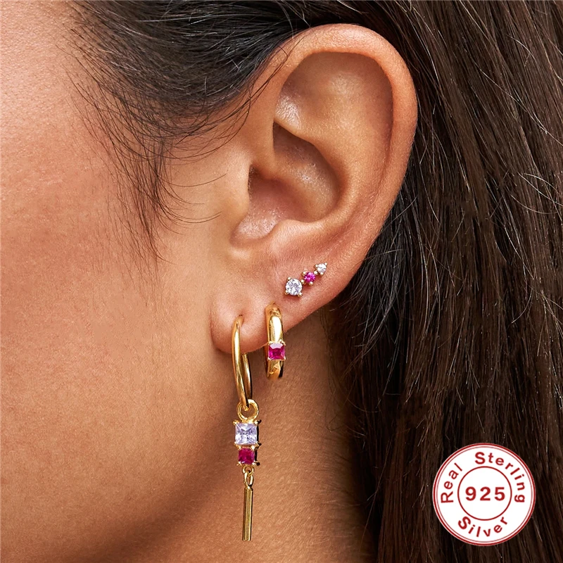 

Серьги-гвоздики из серебра 925 пробы с фиолетовым розовым красным Цирконом