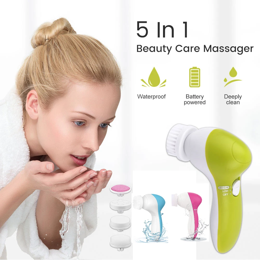 

Щетки для глубокой очистки кожи, вращающаяся электрическая щетка для чистки лица, питание от батарейки с 5 головками кистей, женский уход за ...
