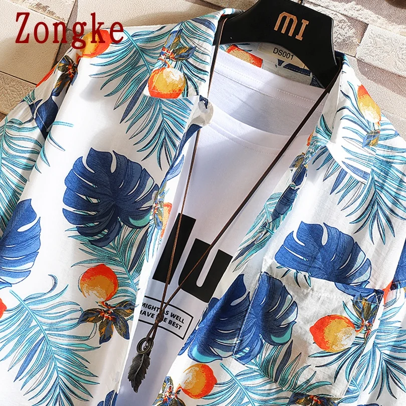 

Zongke Floral Short Sleeve Shirt Men Fashion 2021 Large Size Fashion Men's Short Sleeve Shirt Male Clothing Free Shipping M-5XL