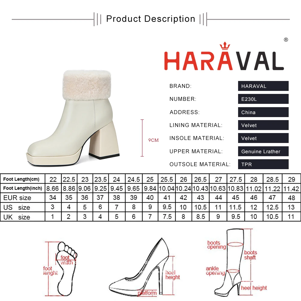 

Genuine Leather Ankle Boots Women Shoes Thick Heels Waterproof Platform Fashion Female Warm Boot Lady Zipper Snow Winter E230L
