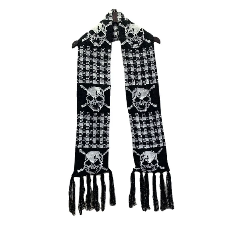 

Italy Stylish Skull Scarf Winter Unisex Women Men Punk Skeleton Knitted Shawls Acrylic Wraps Black Cycling Scarves With Fringe