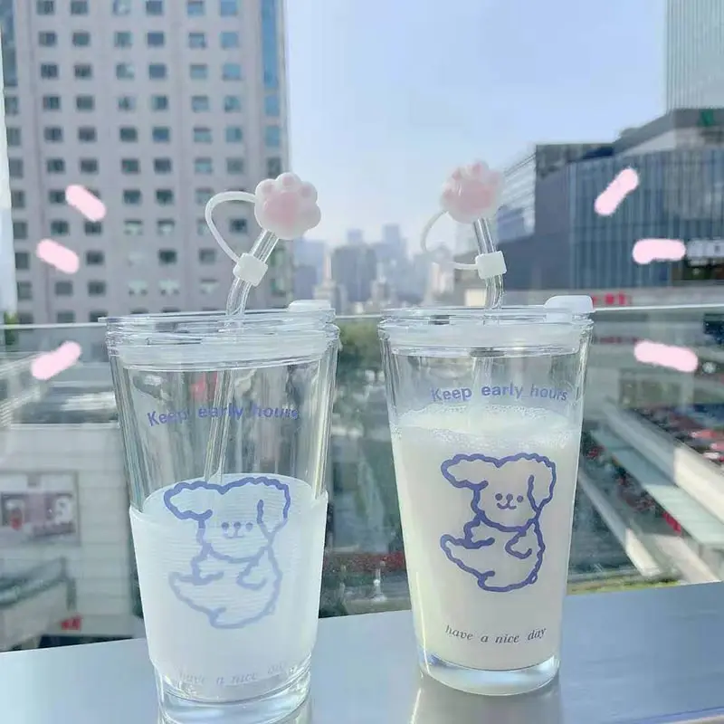 Корейская стеклянная бутылка для воды 450 мл мультяшная дорожная кружка с