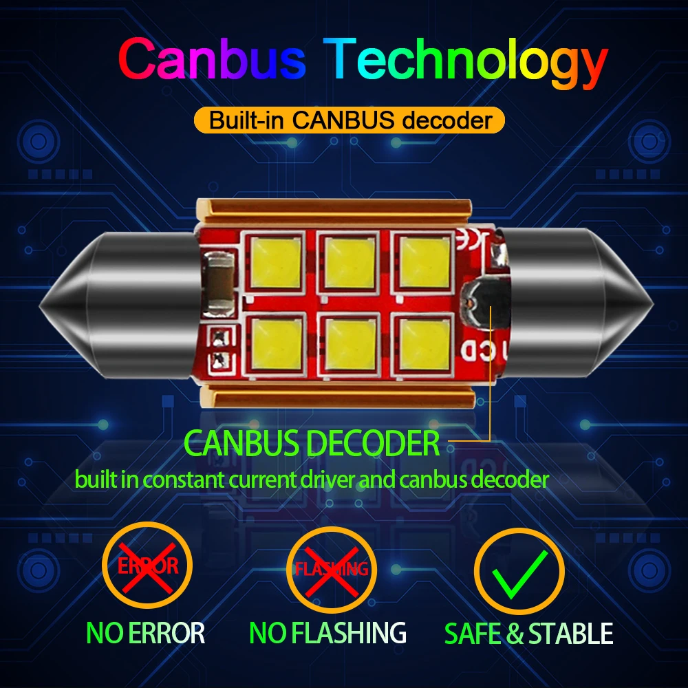 10 шт. Festoon C5W 31 36 39 41 мм Светодиодная автомобильная лампа Canbus внутренняя Лицензия