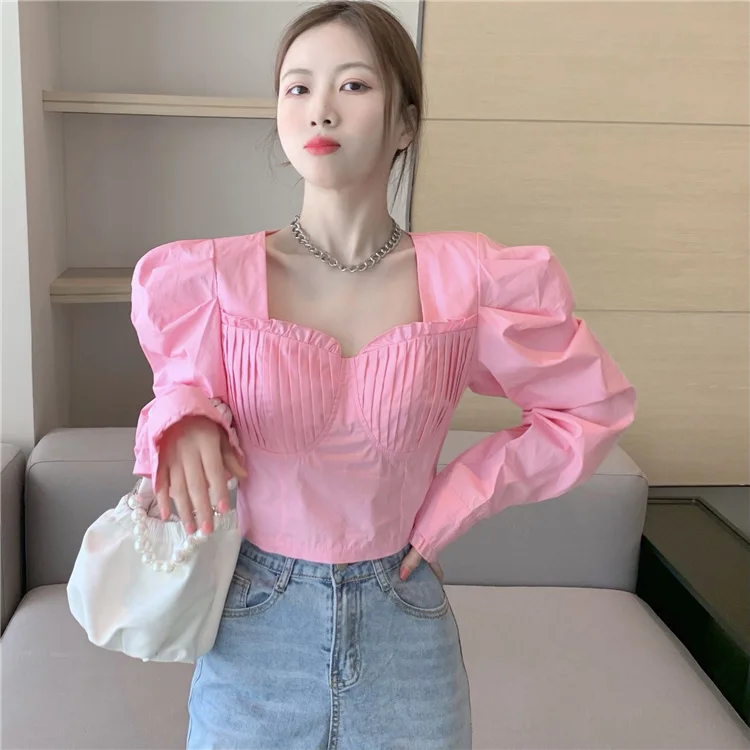 

Collar Puff Sleeve Pullover Shirt