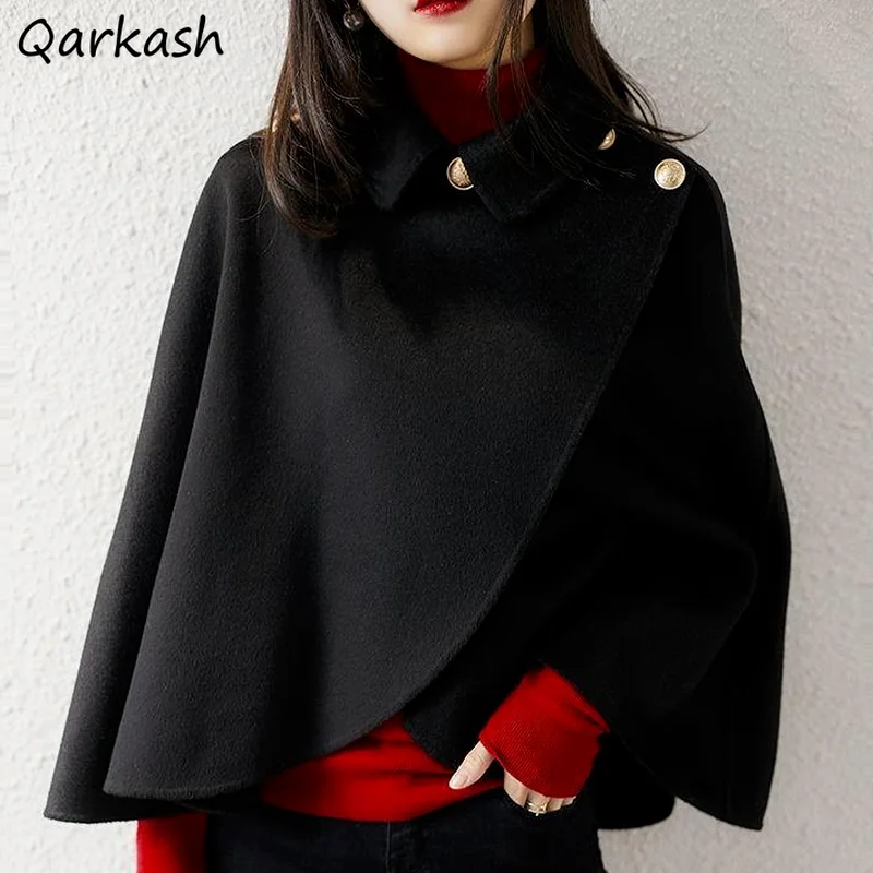 

Женская накидка с отложным воротником, элегантная Асимметричная свободная зимняя уличная одежда с пуговицами в английском стиле, в стиле р...